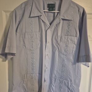 Men's Light Blue Embroidered Guayabera Shirt